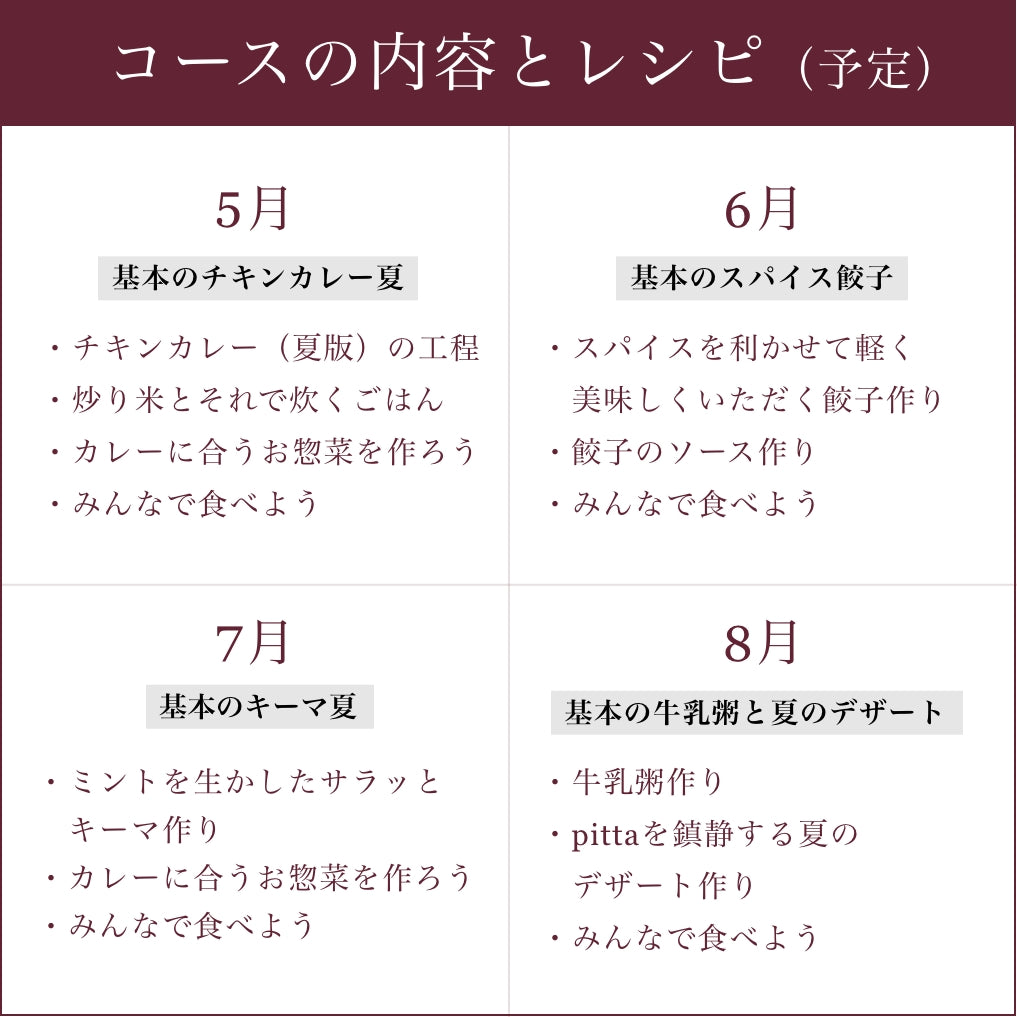 基本の◯◯×スパイス料理教室【オンライン参加】おまとめ申込み